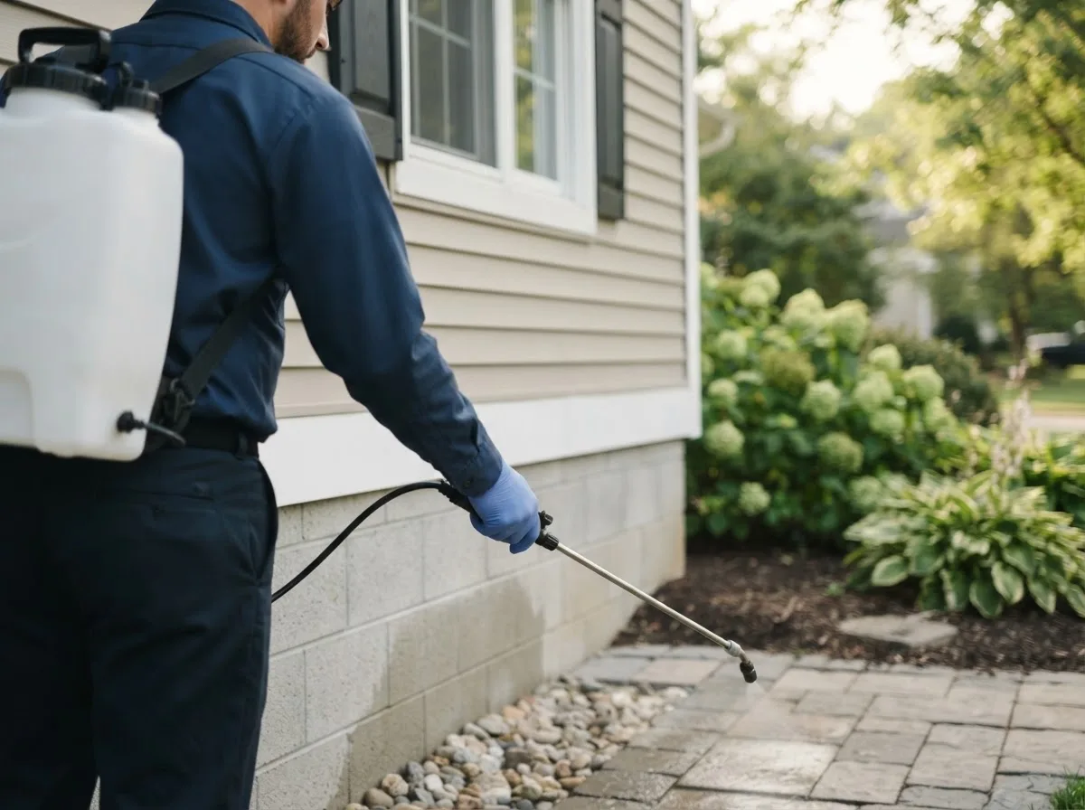 Pest control technician inspecting a home in Revere, MN